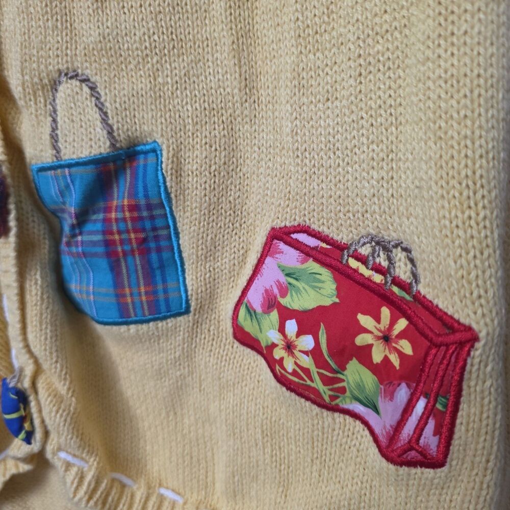 Vintage Mandal Bay Sweater Vest Size Large Yellow Appliqued Purses Shopping - Picture 4 of 11